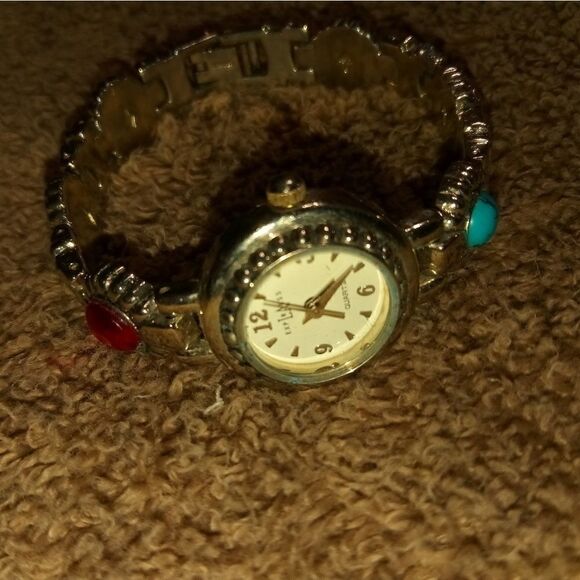 EXPLRAESS silver tone watch with a red and blue st - Picture 6 of 8